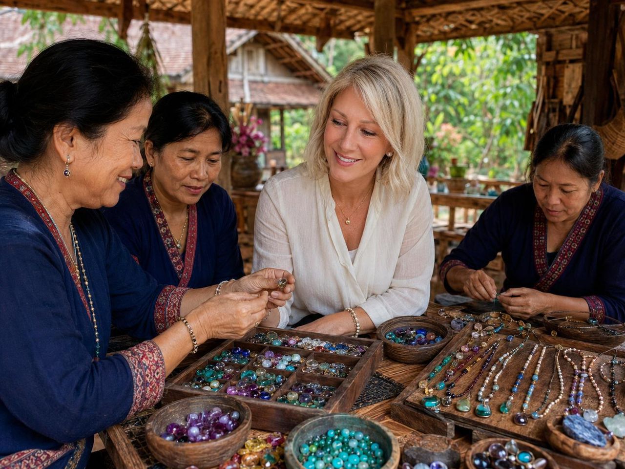 Échange avec des artisanes autour de pierres et bijoux